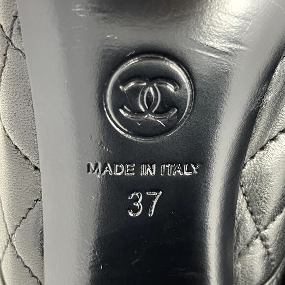 Chanel Shoes Ankle Boots CC Logo Quilted Black Leather Cap Toe High Heels EU 37 - Picture 8 of 9
